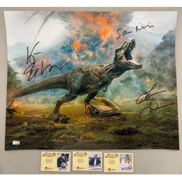 Jurassic Park x 3 Neill, Dern, Goldblum Hand Signed 16"x20" Photo + Celbrity Authentics COA