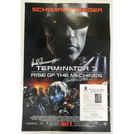 ARNOLD SCHWARZENEGGER + 2 Terminator 3 Hand Signed 27"x40" Original Poster + Beckett COA