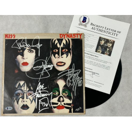 KISS x 4 Original Members Hand Signed Original 'Dynasty' Lp   + Beckett PSA COA   BUY GENUINE