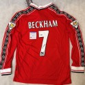 David Beckham Hand Signed Manchester United 1998/99 Treble Jersey + PSA/DNA