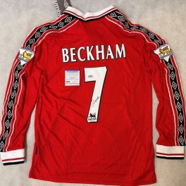 David Beckham Hand Signed Manchester United 1998/99 Treble Jersey + PSA/DNA