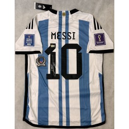 LEO MESSI Hand Signed 2022 World Cup Argentina  Jersey + Beckett Coa