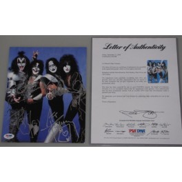 KISS x 4 Original Members Hand Signed 8"x10"   + Beckett PSA COA   BUY GENUINE